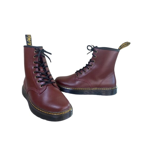 NEW Dr. Martens W's 10 Zavala Red Cherry Leather Lace-up Flat Combat Doc Marten - Picture 5 of 10